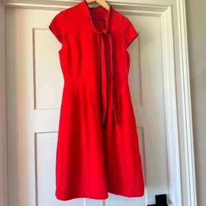 J. Crew Red Tie-Neck Midi Dress with Contrast Trim